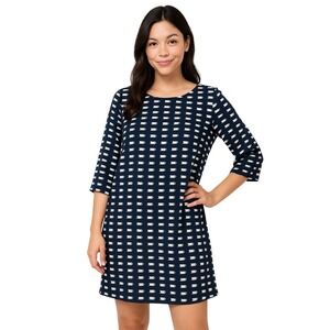 Gap Dress S Navy Blue White Teacup Print‎ Shift Mini 3/4 Sleeve Boat Neck Chic